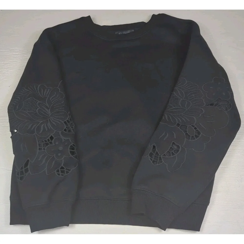 Bailey 44 Pullover‎ Sweater With Cut Out Flower Sleeves Unique Eyelet Large